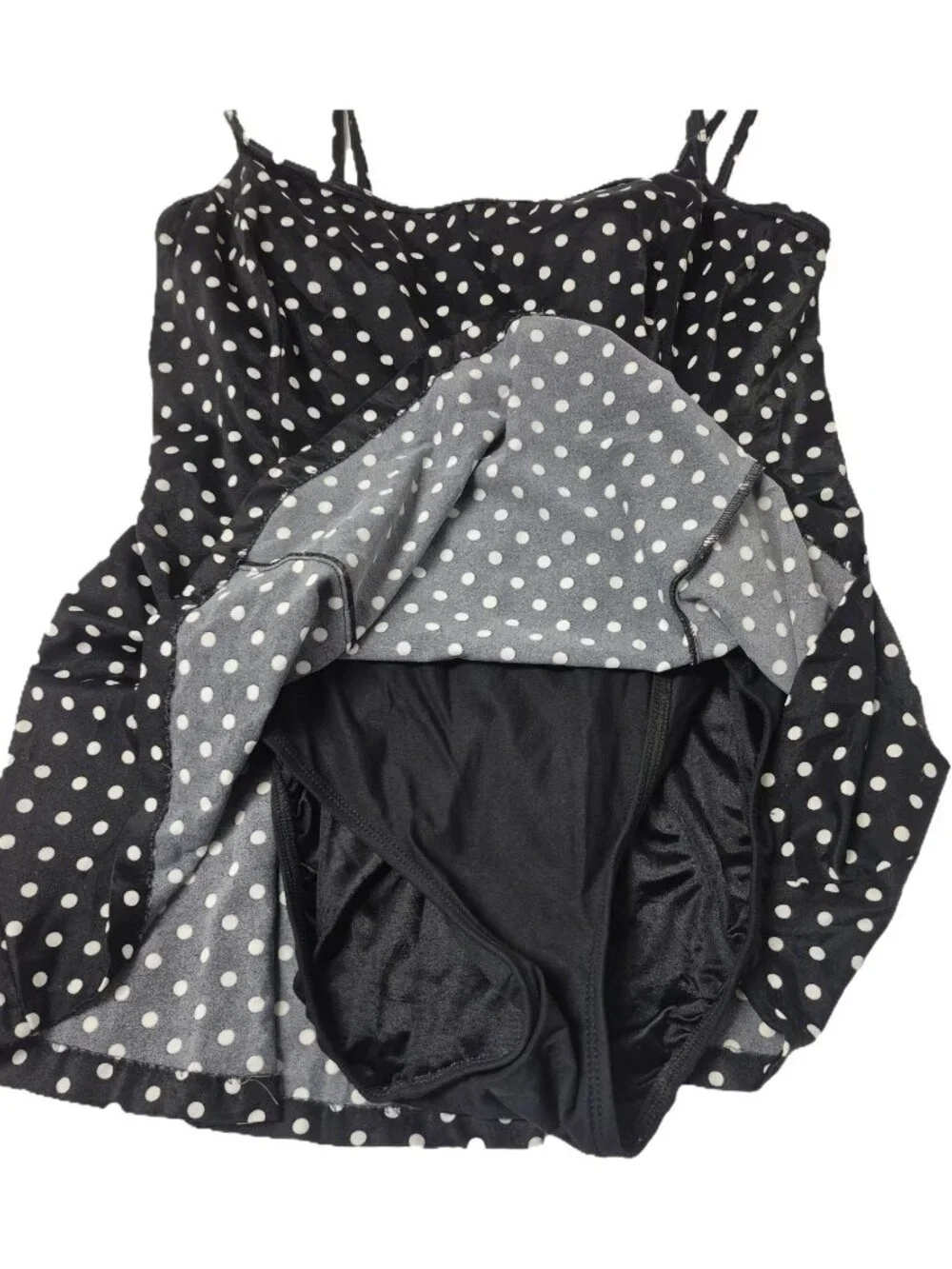 Longitude Black With White Vintage Polka Dot One Piece Swimsuit Dress Women's 10
